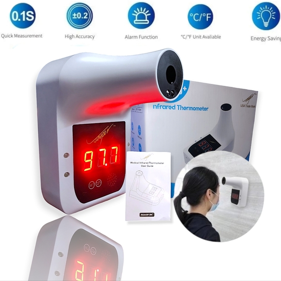 Infrared Thermometer Digital LCD Wall Mount Non Contact Temperature Alarm USB - Picture 1 of 6